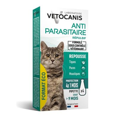 Vetocanis Repellent Floh- und Zeckenschutz Spot-On für Katzen 4 Pipetten x 1,2 ml