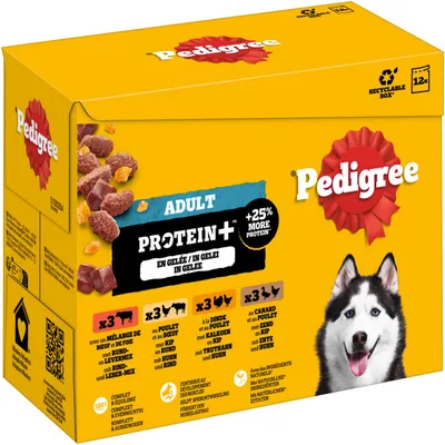 Pedigree Adult Protein Plus w saszetkach, w galarecie - 48 x 85 g (4 smaki)