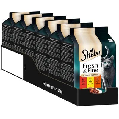 Multipack Sheba Fresh & Fine Pliculețe 12 x 50 g - Vită, pui & miel în sos 