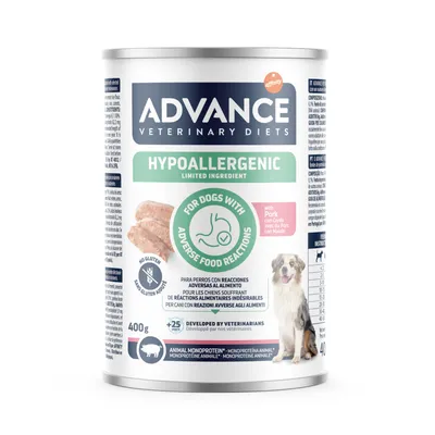 Advance Veterinary Diets Hypoallergenic υγρή τροφή για σκύλους με τροφικές δυσανεξίες, μονοπρωτεϊνικό χοιρινό, χωρίς γλουτένη, κονσέρβα 400g.