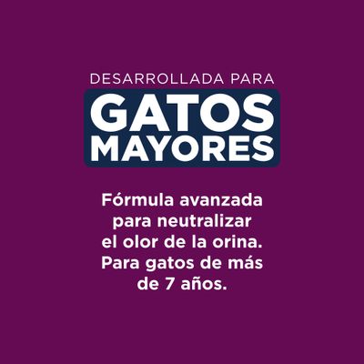 Desarrollada para gatos mayores. Fórmula avanzada para neutralizar el olor de la orina. Para gatos de más de 7 años.