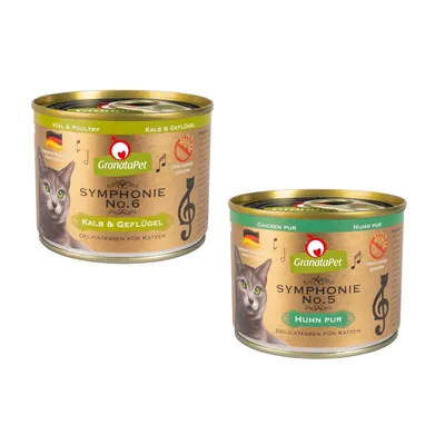 Sparpaket GranataPet Symphonie 12 x 200 g - Mix: Huhn pur und Kalb & Geflügel Sparpaket GranataPet Symphonie 12 x 200 g - Mix: Huhn pur und Kalb & Geflügel