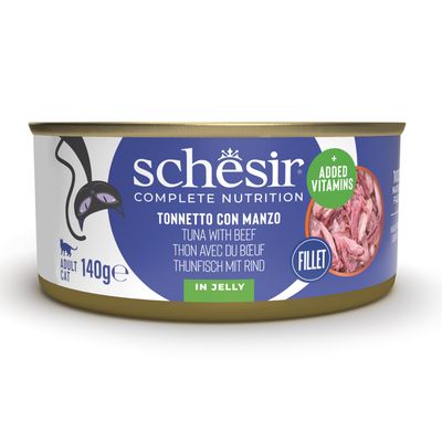 Schesir Complete Nutrition filet z tuńczyka w galarecie, 6x140g dla dorosłych kotów. 100% naturalne filety z dodatkiem witamin.
