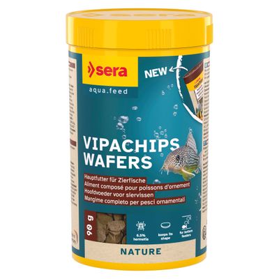 Sera Vipachips Nature Hauptfutter, 90g. Mit präbiotischer Wirkung, sinkende Chips, frei von Farb- und Konservierungsstoffen. Geeignet für Zierfische.