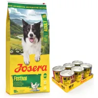 Josera Adult 12,5 kg + Meatlovers Nassfutter 6 x 400 g / 800 g gratis! - Festival Lachs & Huhn + Menü Mix (3 Sorten) 6 x 800 g