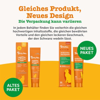 Fünf Sterne, Text: Geliebt von 380.000 Tierbesitzern, verschiedene Hunde und Katzen mit orangefarbenen Produktverpackungen.