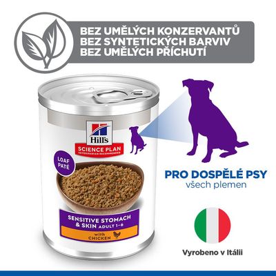 Hill's Science Plan Adult Dog Sensitive Stomach & Skin - kuřecí 48 ks (48 x 370 g)