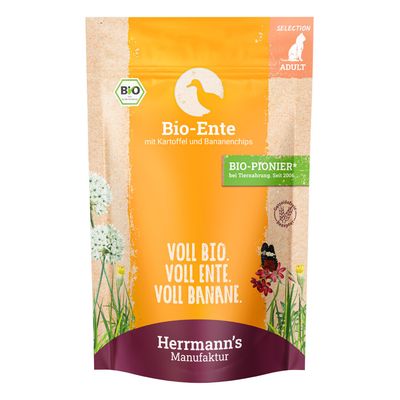 Herrmanns Selection / Bio-Selection 12 x 100 g Bio-Ente mit Bio-Kartoffeln & Bio-Bananenchips