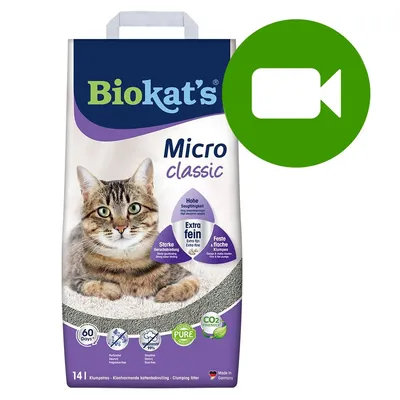 Przycisk odtwarzania wideo. Kliknij tutaj, aby obejrzeć film o produkcie Biokat's Micro classic żwirek dla kota 14 l.
