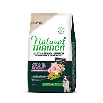 Natural Trainer Hundefutter, 2,5kg, mit entbeintem Truthahnfleisch, Obst, Gemüse und unraffinierten Getreiden. Ohne Farbstoffe, Konservierungsstoffe oder zugesetzten Zucker.
