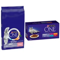 7.5kg PURINA ONE Dry Cat Food + 40 x 85g PURINA ONE Wet Cat Food Free! * - Adult Salmon & Whole Grains (7.5kg) + Adult Mixed Selection (40 x 85g)