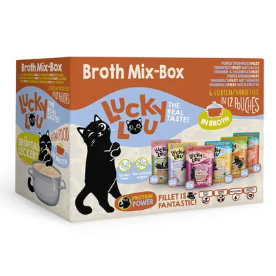 Lucky Lou Extra Food Fillet in Broth 12 x 70g - Mix-Box (6 Cans)