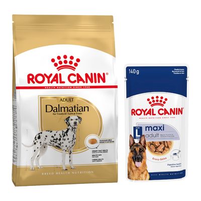 Royal Canin Breed Dry Dog Food + Royal Canin Wet Dog Food - 15% Off! * - Dalmatian Adult (12kg) + Maxi Adult in Gravy (10 x 140g)