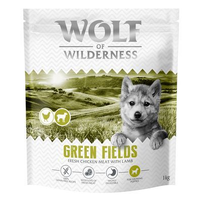 Wolf of Wilderness Junior Green Fields hondenvoer, hoge verantwoordelijkheid, 100% graanvrije receptuur, met extra veel vers vlees. Voor alle rassen en maten.
