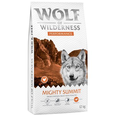 Wolf of Wilderness Performance cibo per cani, Explore the Mighty Summit, con proteine, taurina, L-carnitina, carne fresca di pollo, ricetta 100% senza cereali, 12kg.