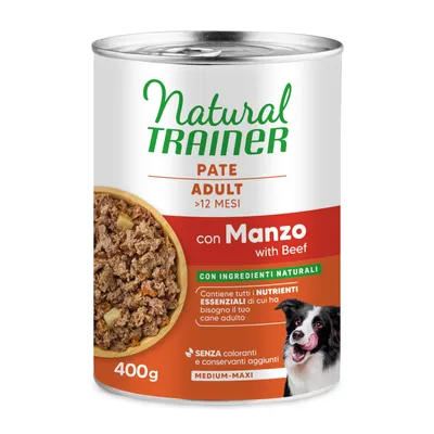 9 + 3 в подарок Natural Trainer влажный корм для собак, 12 x 415 г / 12 x 400 г  -  Medium & Maxi Adult, говядина, 12 x 400 г