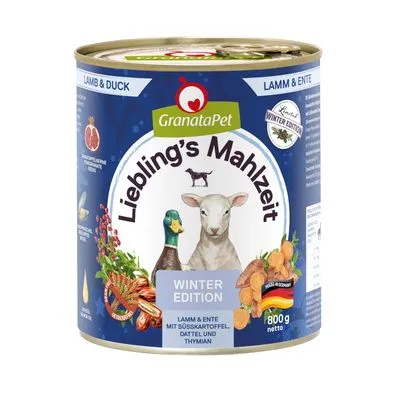 GranataPet Lievelingsmaaltijd Winterdroom Hondenvoer - Dubbelpak: Lam & Eend (12 x 800 g)