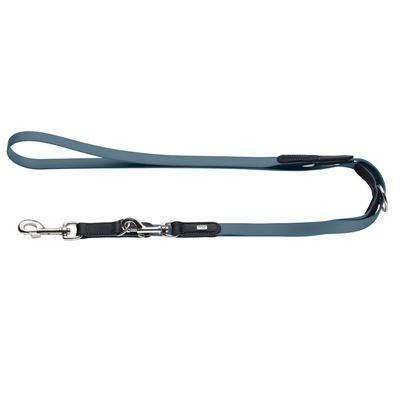 HUNTER Verstellbare Leine Wolmar - BioThane® x Leder, blaugrau/schwarz 200 cm lang, 19 mm breit