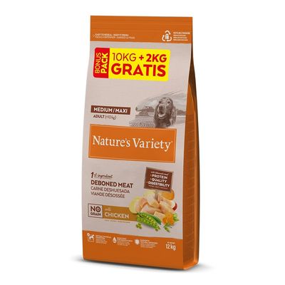Nature's Variety No Grain Adult Medium/Maxi pollo 10 + 2 kg ¡gratis!