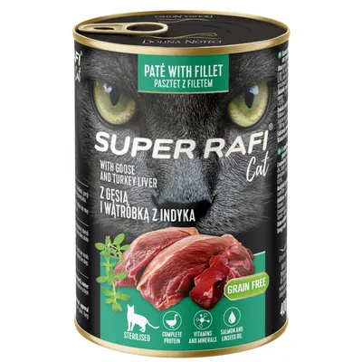 Lot économique Super Rafi Sterilised Cat 24 x 400 g - pintade, cœurs de canard
