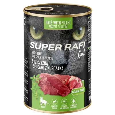 Korzystny pakiet Rafi Cat Super, 24 x 400 g - Dziczyzna i serca z kurczaka