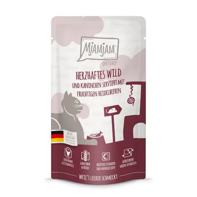 MjAMjAM Buste 24 x 125 g umido gatto - Selvaggina, Coniglio & Mirtilli