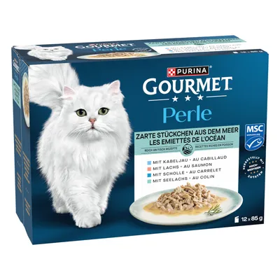 96 x 85 g Gourmet Perle + 12 x 85 g Meren antimia kastikkeessa kaupan päälle! - nauta, kana, lohi, tonnikala