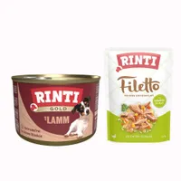 12 x 185 g RINTI Gold + 100 g Filetto Pouch in Jelly mit Ente & Gemüse gratis! - Lammstückchen