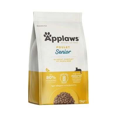 Applaws Poulet Senior, au moins 80 % de protéines animales, sans céréales, ingrédients naturels avec vitamines et minéraux, hypoallergénique avec prébiotiques, 7,5 kg.