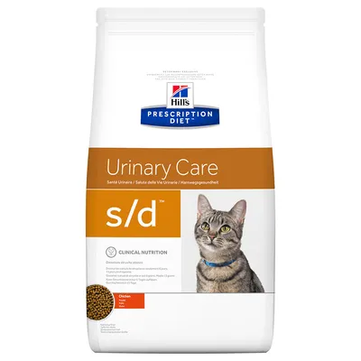 Hill's Prescription Diet Urinary Care s/d, Clinical Nutrition, Chicken, obrázek kočky a granulí na obalu