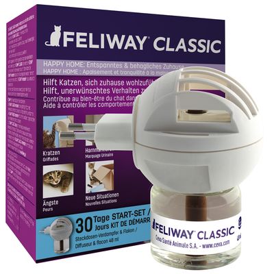 Odpařovač nebo feromonový sprej Feliway Classic ekonomické balení: 3 plnicí lahvičky po 48 ml