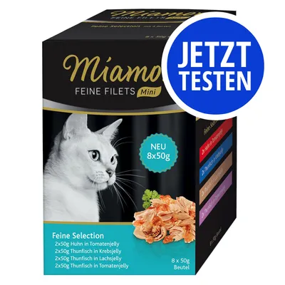 Miamor Feine Filets Mini, Feine Selection, NEU 8x50g. Sorten: Huhn in Tomatenjelly, Thunfisch in Krebsjelly, Thunfisch in Lachsjelly, Thunfisch in Tomatenjelly. Jetzt testen.