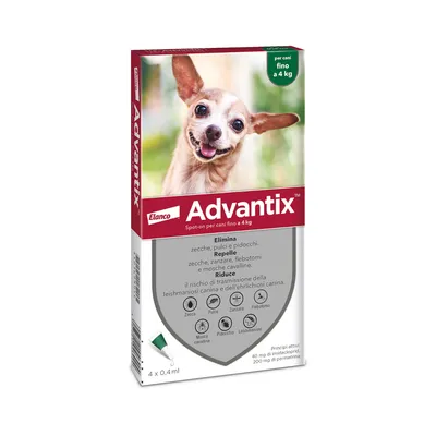 Advantix Spot-on per cani - 4 pipette per cani fino a 4 kg (0,4 ml) Advantix Spot-on per cani - 4 pipette per cani fino a 4 kg (0,4 ml)