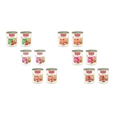 24x800g animonda Carny Adult Rind + Huhn, 100% frische Zutaten, Ohne Getreide, Made in Germany, con immagine di gatto e pezzi di carne visibili sulla confezione.