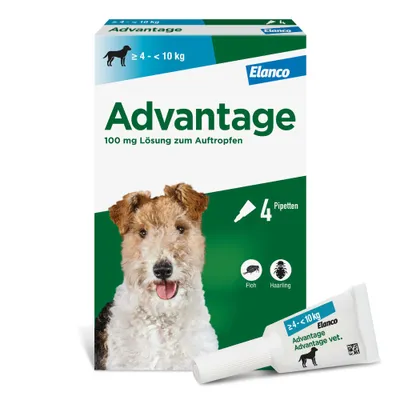 Advantage® 100 für Hunde, von 4 bis 10 kg - Sparpaket: 2 x 4 Pipetten x 1,0 ml