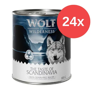 Wolf of Wilderness comida húmeda, The Taste of Scandinavia, receta 100% sin cereales con salmón, pollo, reno y arándanos, lata de 800g, paquete de 24 unidades. Wolf of Wilderness comida húmeda, The Taste of Scandinavia, receta 100% sin cereales con salmón, pollo, reno y arándanos, lata de 800g, paquete de 24 unidades.