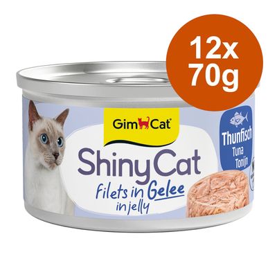 Lot GimCat ShinyCat en gelée 12 x 70 g pour chat thon, poulet
