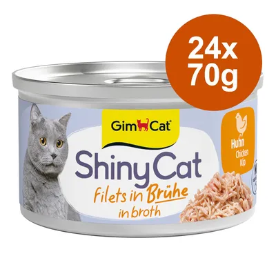 GimCat ShinyCat Filetto in Brodo 24 x 70 g Alimento umido per gatto - Tonno & Acciughe