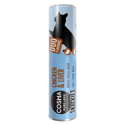Cosma Snackies DUO 2 en 1 Friandises lyophilisées pour chat filet de poulet & foie de poulet (28 g)