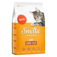 Smilla Adult Large Cats sucha karma z drobiem, 10 kg. Zawiera bardzo duże krokiety, taurynę, kwasy omega i jukę Schidigera. Opakowanie wielokrotnego zamykania. Wyprodukowano w Niemczech.