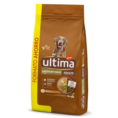 1,5 / 2 / 3kg gratis! 7/12/14/18 kg Ultima hrană uscată câini - Medium/Maxi Adult Pui și orez (15 kg + 3 kg gratis!)