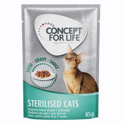 Concept for Life Sterilised Cats Kip Kattenvoer Nieuw: 12 x 85 g Concept for Life Sterlised Cats - in Saus (natvoer)