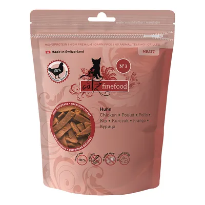 catz finefood Meatz Nr. 3 kurczak, monobiałkowy, bez zbóż, bez testów na zwierzętach, wyprodukowany w Szwajcarii, wysoka akceptacja, bez dodatku cukru, opakowanie z możliwością ponownego zamknięcia. catz finefood Meatz Nr. 3 kurczak, monobiałkowy, bez zbóż, bez testów na zwierzętach, wyprodukowany w Szwajcarii, wysoka akceptacja, bez dodatku cukru, opakowanie z możliwością ponownego zamknięcia.