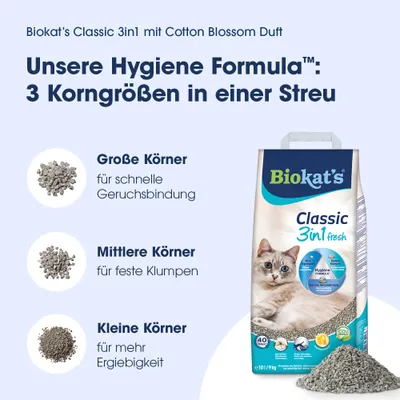 Biokat's Classic 3in1 Fresh Katzenstreu Baumwollblüte - Sparpaket: 2 x 10 l