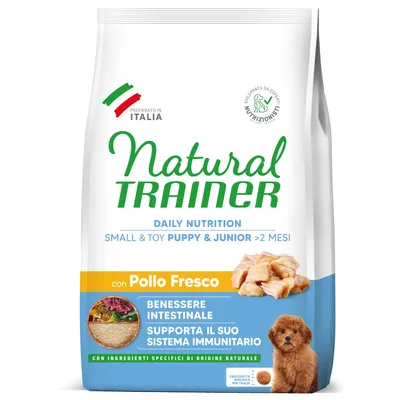 Natural Trainer Daily Nutrition Small & Toy Puppy & Junior >2 Monate, mit frischem Huhn. Unterstützt das Immunsystem und die Darmgesundheit. Zutaten natürlichen Ursprungs. Natural Trainer Daily Nutrition Small & Toy Puppy & Junior >2 Monate, mit frischem Huhn. Unterstützt das Immunsystem und die Darmgesundheit. Zutaten natürlichen Ursprungs.