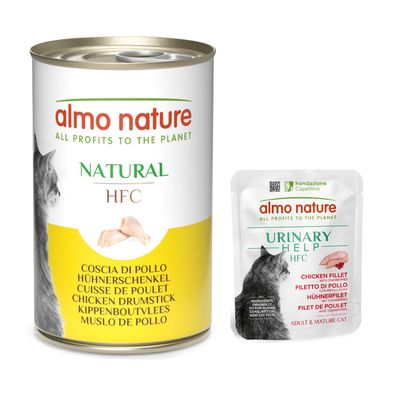 Almo Nature Natural HFC. Zutaten: Thunfisch, Huhn und Schinken. Text: All profits to the planet.