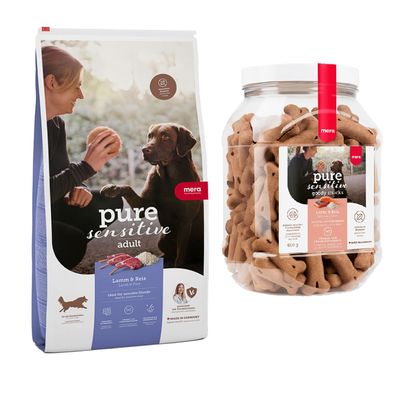 mera pure sensitive Kombi-Paket: 12,5 kg Trockenfutter + 3 x 600 g Goody Snacks