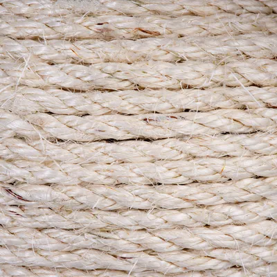 Primo piano di corda in sisal color naturale, intrecciata e robusta.