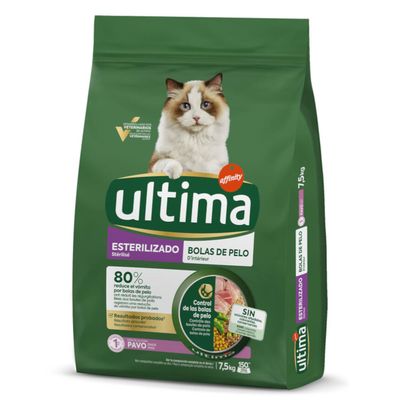 Ultima Sterilizado karma dla kotów, kontrola kul włosowych, z indykiem, 2,5 kg. Redukuje kulki włosowe o 80%, bez dodatku cukru, testowane przez weterynarzy.