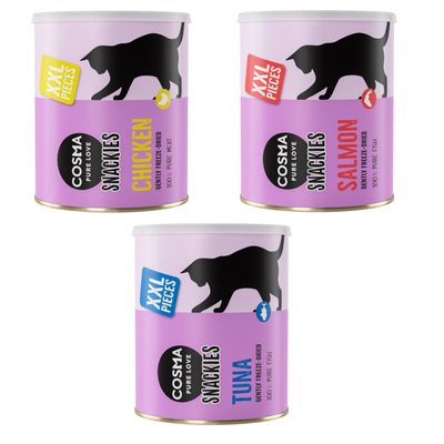 Sparpaket Cosma Snackies XXL Maxi Tube Mix 530 g (Hühnchen, Thunfisch,  Lachs)
